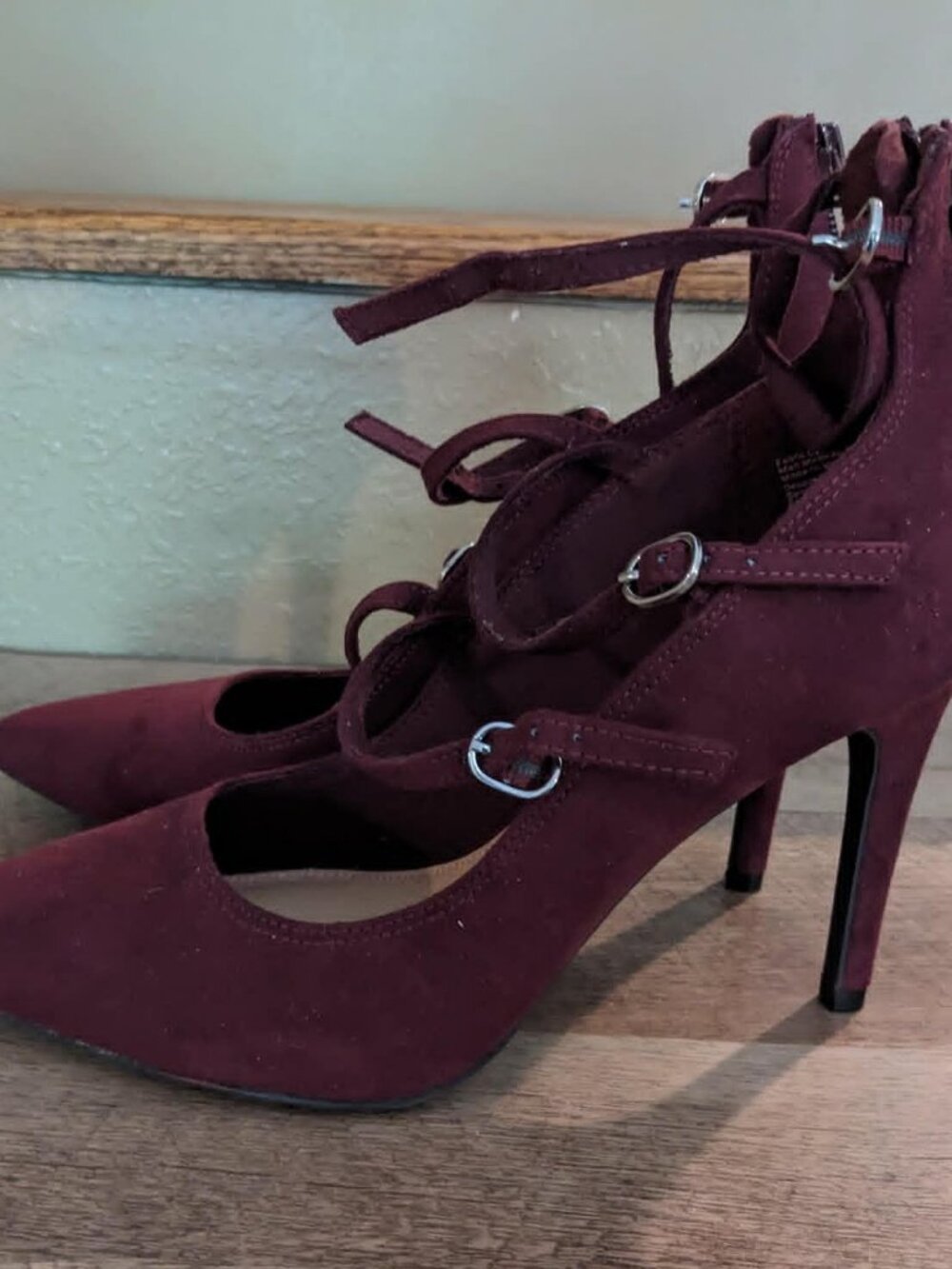 Christian Siriano for Payless Wine Colored Heels 3 Strap Cage 4 inch 7W - VGUC